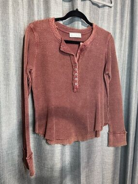 BlueB Vintage-Wash Waffle Henley Long Sleeve Top